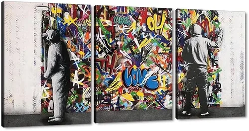 Miniatura 136 de 3 Piezas de Arte de Pared Banksy en Lienzo, Póster de Graffiti, Decoración de Pared con Citas Inspiradoras, Nunca Te Rindas, Obras de Arte para Sala