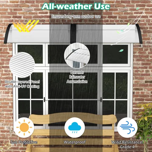 Miniatura 4 de Tangkula 2 Pack 30" x 39" Window Awning, Modern Polycarbonate Overhead Door Awning with Hollow Sheet for Rain Snow Sunlight Protection, UPF 50+