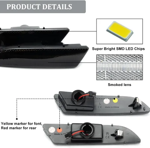 Miniatura 7 de Luces LED laterales para Chrysler Crossfire 2004 2005 2006 2007 2008 Chrysler Crossfire delanteros ámbar/traseros rojos marcadores LED Park Running