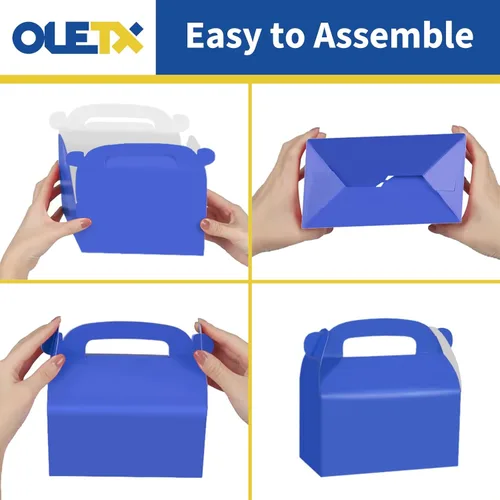 Miniatura 4 de Paquete de 30 cajas de regalo de fiesta azul oscuro, cajas de regalo, cajas de regalo de papel a dos aguas con asas. Perfecto para fiestas de Azul