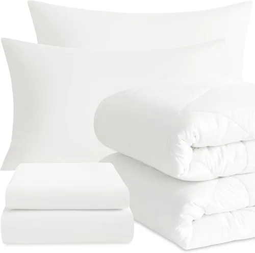 Miniatura 39 de NTBAY Juego de edredón Twin con sábanas, juego de ropa de cama Twin suave y transpirable de 5 piezas, cama Twin en una bolsa, juego de edredón Gris