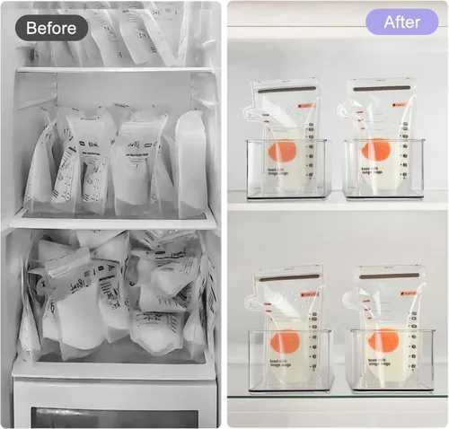 Miniatura 2 de Hudgan 4 Piezas Contenedores de Almacenamiento de Leche Materna para Refrigerador, Contenedores Organizadores Transparentes para Bolsas de Leche
