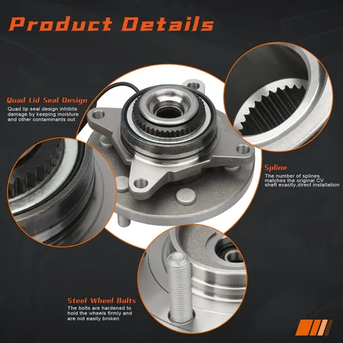 Miniatura 3 de 515177 (4WD) - Cojinetes de rueda delantera resistentes y conjunto de cubo con 6 lengüetas para Ford F-150 4x4 2018 2019 2020, con ABS