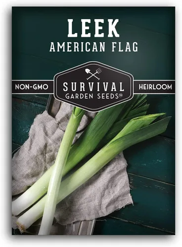 Survival Garden Seeds - Semilla de puerro grande con bandera estadounidense para plantar - 1 paquete con instrucciones para plantar y cultivar