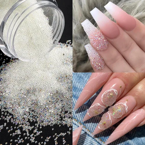 Miniatura 3 de Pixie - Cristales para uñas, 6 botellas de microcaviar de 0.6 a 0.079 in, bolas de vidrio holográficas, piedras preciosas, pequeños diamantes