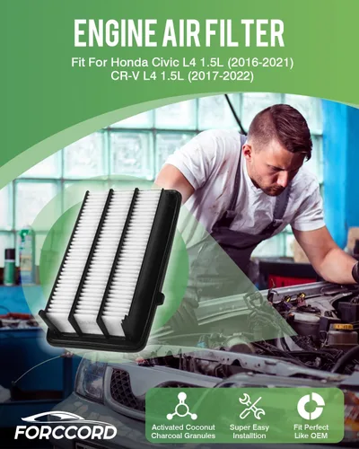 Miniatura 2 de Filtro de aire de cabina y motor apto para Honda Civic L4 1.5L (2016-2021), CR-V CRV L4 1.5L (2017-2022) Reemplazo de filtro de cabina de carbón