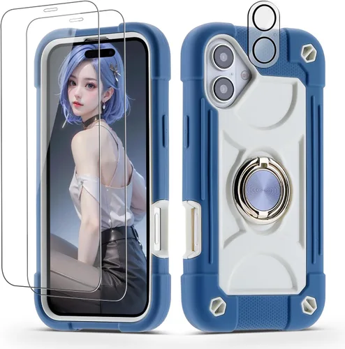 Miniatura 8 de Funda para iPhone 11 de 6.1 pulgadas con soporte de anillo, con 2 protectores de pantalla de vidrio, resistente a los golpes, resistente a