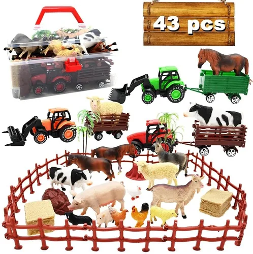 Miniatura 8 de Juguetes de granero rojo para niños pequeños de 1 a 3 años, figuras de animales de granja con tractor para niños de 2, 3, 4, 5 años, juguetes