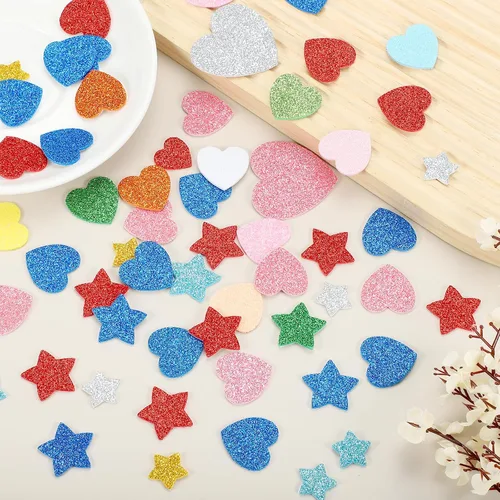 Miniatura 5 de MECCANIXITY 60 calcomanías de espuma con purpurina de 1 pulgada autoadhesivas en forma de corazón para suministros de manualidades, bricolaje