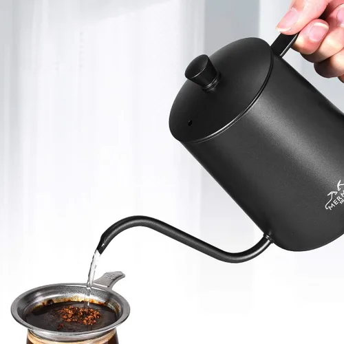 Miniatura 6 de MERMOO YILAN Hervidor de café de cuello de cisne de 21 oz para verter sobre goteo, 20.3 fl oz, boquilla larga y estrecha de acero inoxidable, Negro
