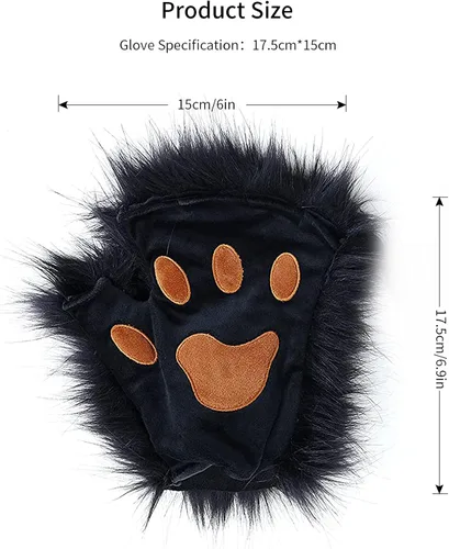 Miniatura 5 de HAOAN Guantes de pata de lobo de piel sintética para gatos, guantes sin dedos, para invierno, cálidos, cosplay, Halloween, fiesta de disfraces