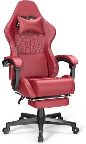 Miniatura 14 de Ferghana Silla vintage de piel sintética para videojuegos, silla de jugador con respaldo alto con masaje, silla ergonómica de oficina para Gris Acero