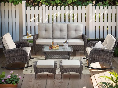Miniatura 22 de HUMMUH Juego de 2 sillas de mimbre para exteriores, sillas de comedor con respaldo alto y asiento profundo para jardín, porche, patio trasero