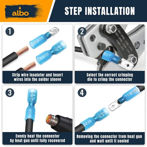 Miniatura 3 de Kit de 300 conectores de pala termorretráctiles macho y hembra – Terminales eléctricos impermeables AWG 22-10, conectores de terminales de cable