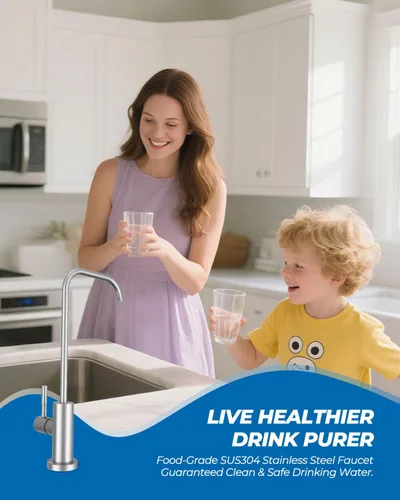 Miniatura 3 de WEWE Grifo de agua potable, grifo de filtro de agua de cocina sin plomo para ósmosis inversa o sistema de filtración de agua, grifo RO, níquel