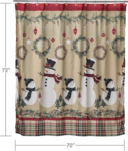 Miniatura 7 de SKL Home Cortina de ducha de Navidad/invierno de cuadros rústicos con muñeco de nieve, multicolor