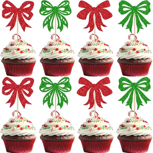 Miniatura 16 de Paquete de 24 Adornos para Cupcakes de Feliz Navidad, Adornos para Cupcakes para Revelación de Género, Adornos para Cupcakes de Árbol de Navidad, 5