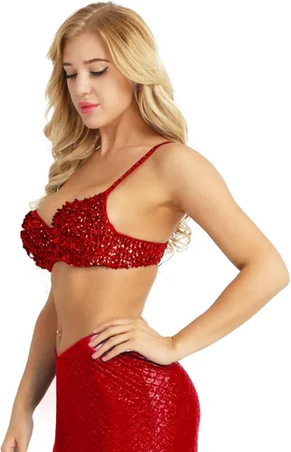 Miniatura 11 de Sujetador de disfraz de danza del vientre brillante para mujer, con lentejuelas, para baile rave, fiesta, club