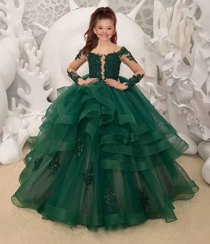 Miniatura 2 de Vestidos de niña de flores para boda, de tul, vestido de princesa, vestido de baile, formal, de varias capas, vestido de primera comunión