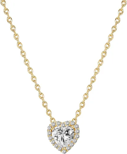 PAVOI 14K Gold Plated Post Faux Diamond Round Solitaire Pendant Halo Necklace Gold Necklace for Women Slider Adjustable