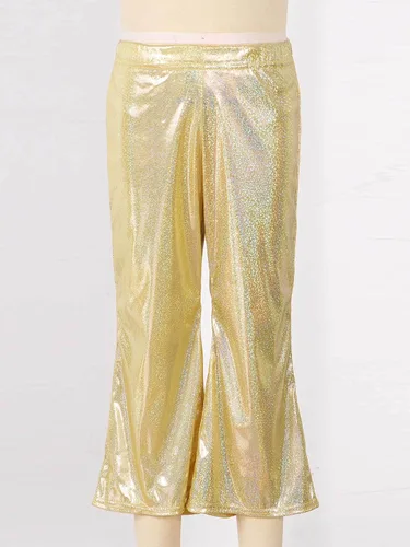 Miniatura 3 de Agoky Pantalones de baile de lentejuelas brillantes para niñas y niñas, pantalones acampanados de pierna ancha, pantalones acampanados para hip hop
