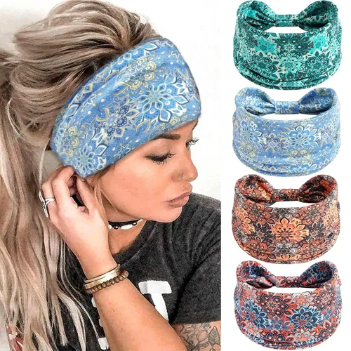 Miniatura 17 de Diademas bohemias para mujer, bandas suaves para el cabello, anudadas, elásticas, antideslizantes, bandeau, bandeau, yoga, correr, entrenamiento