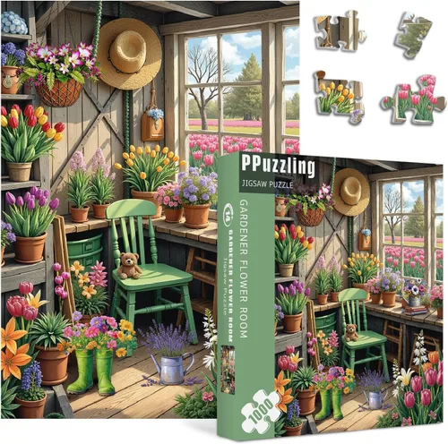 Rompecabezas de jardín de plantas de flores de 1000 piezas para adultos, colorido rompecabezas de invernadero botánico, desafiante rompecabezas