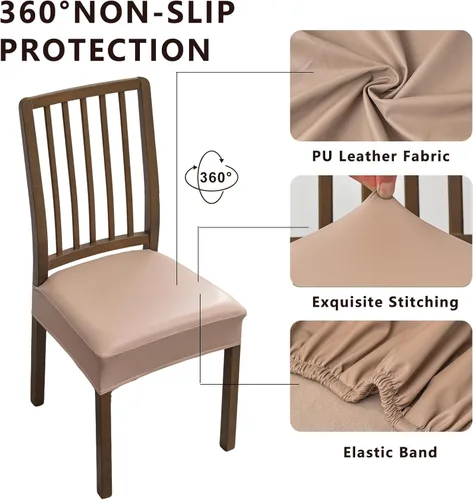 Miniatura 2 de NILUOH Fundas impermeables para sillas de comedor, juego de 6, fundas de asiento de cuero PU para sillas de comedor, fundas de asiento extraíbles