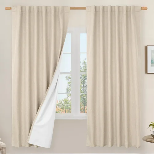 Miniatura 165 de LAMIT Cortinas de lino natural 100 % opacas para ventana, para dormitorio, 45 pulgadas, cortinas térmicas con textura de lino estilo granja