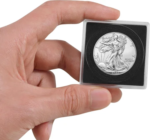 Miniatura 2 de Soportes para monedas, 20 soportes para monedas de dólares plateados, fundas transparentes para coleccionistas con 5 tamaños de junta negra de Negro
