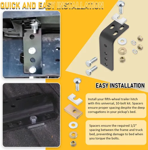 Miniatura 4 de Kit de instalación universal con herrajes y soportes para enganche de remolque Reese de 5ª rueda Kit de instalación #30035, 58058