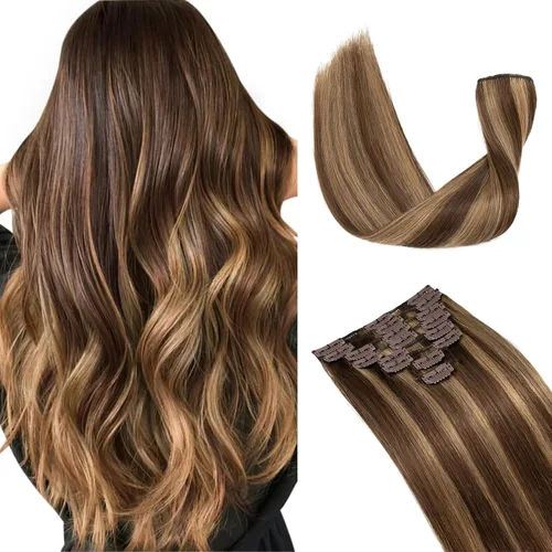 Miniatura 33 de Extensiones de cabello con clip, cabello humano Remy, extensiones de cabello largo lacio de una pieza con 5 clips, con gancho para colgar