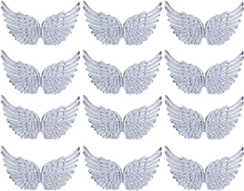 12 piezas de mini parches de alas de ángel con purpurina para manualidades, parches para planchar con alas en relieve para bricolaje (plateado)