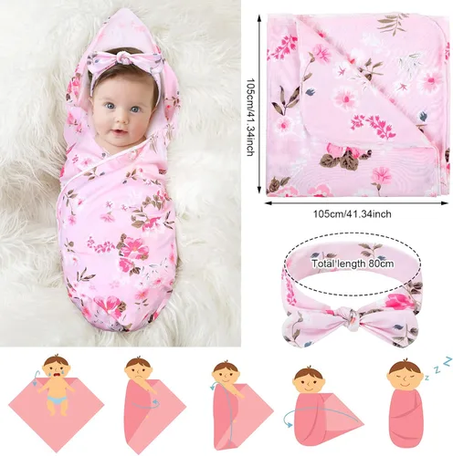 Miniatura 4 de Mepase 5 piezas de mamá y yo hospital a juego trajes de maternidad bata de envolver manta para bebé niña niños diadema sombrero para mamá bebé