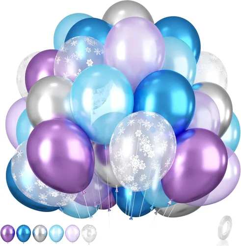 Globos de Frozen, morados, azules, blancos y plateados, 12 pulgadas, copo de nieve, para niña, suministros de fiesta temática, temática de nieve,