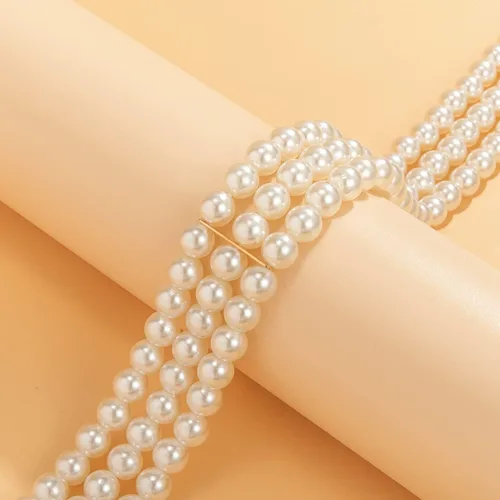 Miniatura 5 de Jumwrit Gargantilla de perlas, collar de perlas en capas, accesorios de disfraz, collar con cierre de palanca para mujeres y niñas, Metal