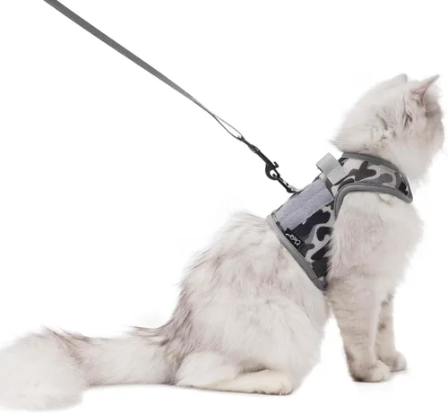 Miniatura 10 de Arnés de gato con correa, ajustable para gatos, chaleco acolchado para gatos, Black Plaid