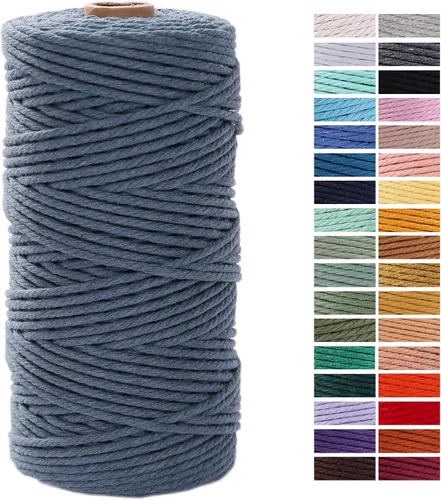Miniatura 23 de Cuerda de Macramé Gris Claro 3mm x 109 Yardas, Cuerda de Algodón de Colores Cuerda para Manualidades Cuerda de Algodón Colorida para Colgar