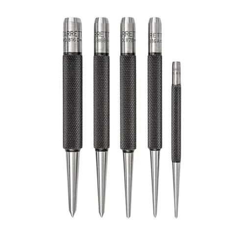 Starrett Juego de punzones de acero con estuche de plástico y agarre moleteado para un posicionamiento preciso y una sujeción segura, acero