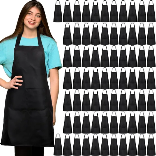 Miniatura 8 de JaGely 36 delantales lisos con 2 bolsillos, unisex, para mujeres y hombres, delantal lavable para cocina, cocina, pintura, manualidades, barbacoa
