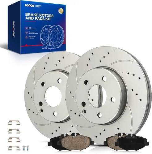 Miniatura 34 de Kit de freno delantero KAX, rotores de freno ranurados y con hendiduras, pastillas de freno cerámicas Compatible con Honda Accord 1990 1991 1992
