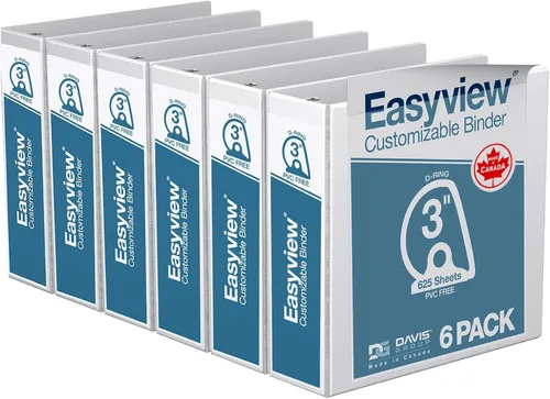 Easyview - Carpetas prémium de 3 anillas con cubiertas transparentes y anillos en D, carpetas para escuela u oficina, 3 pulgadas, paquete de 6,