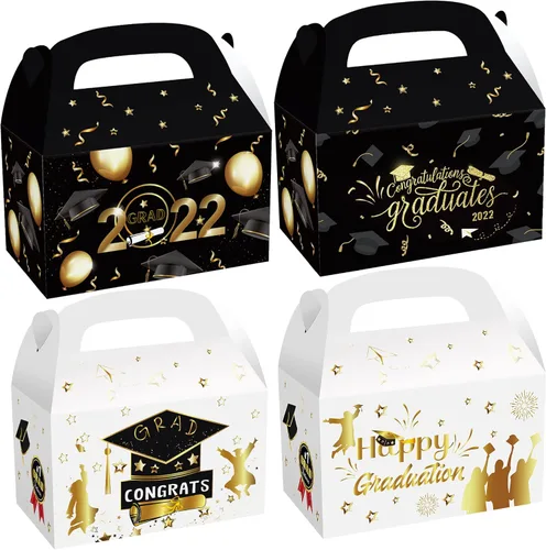 Cajas de regalo de graduación 2022 – Paquete de 12 | Caja de tarjetas de graduación 2022 | Decoraciones de fiesta de graduación 2022 negro y dorado