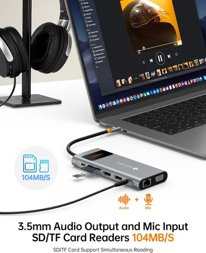Miniatura 6 de NOVOO Estación de acoplamiento USB C Monitor dual HDMI para laptop Dell HP Tipo USB C Hub Adaptador multipuerto Thunderbolt 3 Dongle a 2 HDMI 4K Gris