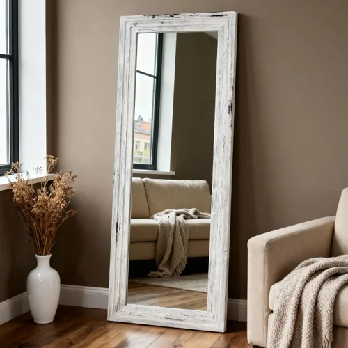 Miniatura 8 de Yumyolk Espejo de pie de longitud completa de 65 x 22 pulgadas, espejo de madera con soporte largo inclinado para sala de estar y dormitorio