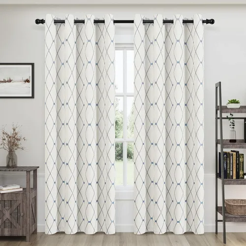 Miniatura 9 de Joywell Cortinas jacquard con ojales para sala de estar, 108 pulgadas de largo, línea ondulada negra con patrón de puntos, cortinas bordadas
