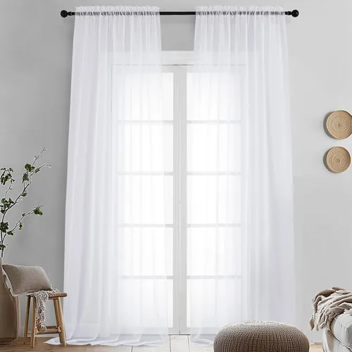 Miniatura 12 de OVZME - Cortinas traslúcidas blancas de 45 pulgadas de largo, 2 paneles, cortinas de gasa con bolsillo para barra para ventanas pequeñas, cada una