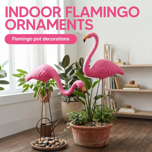 Miniatura 8 de JOYIN Juego de 2 pequeñas estacas de adorno de flamenco rosa para patio, mini estatua de flamenco de plástico con patas de metal para aceras