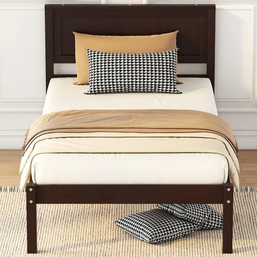 Miniatura 4 de Harper & Bright Designs Base de cama de madera de tamaño individual con cabecero y estribo, no necesita somier, espresso