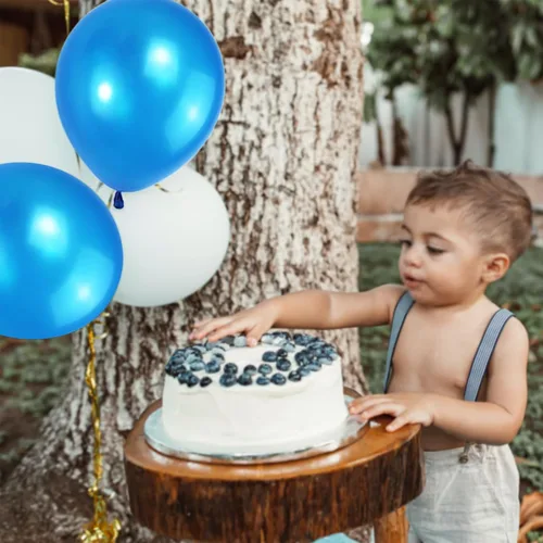 Miniatura 5 de Paquete de 120 globos de color azul perla, globos brillantes de látex azul real de 12 pulgadas para cumpleaños, bodas, baby shower, Halloween.